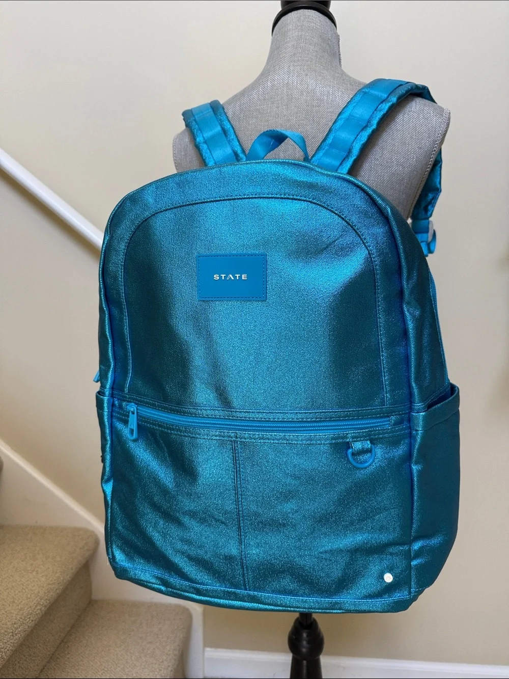 STATE Teal Metallic Kane Kids Large Backpack.